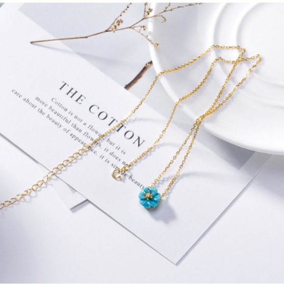 Authentic Turquoise Stone Flower Necklace Chain - Picture 6 of 12